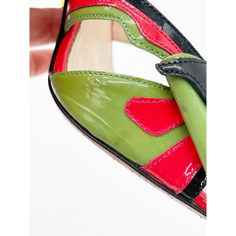 Prada S/S 2012 Runway Red Patent Hot Rod Rocket Tail Light Mule Sandals IT 36.5 - Picture 10 of 15